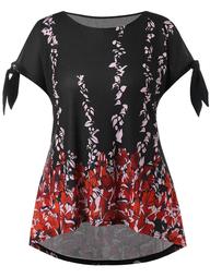 Plus Size Floral Slit Sleeve T-shirt