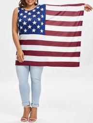 Plus Size Batwing Sleeve American Flag T-shirt