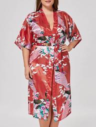 Plus Size Longline Satin Pajama Kimono