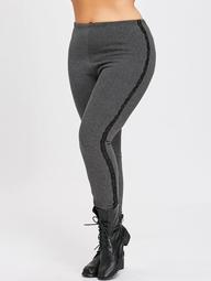 Plus Size Fleece Lined Pants with Lace Insert