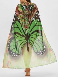 Plus Size Sheer Butterfly Print Beach Cover Up