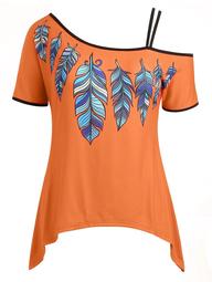 Plus Size Asymmetrical Feather T-shirt