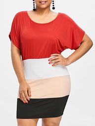 Plus Size Batwing Sleeve Fitted Dress