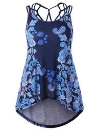 Plus Size Knot Strappy Paisley Tank Top
