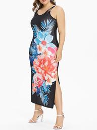 Floral Print Plus Size Side Slit Bodycon Dress