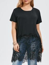Short Sleeve Lace Trim Plus Size Tunic Top