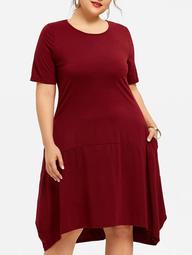Short Sleeve Plus Size Asymmetrical Dress