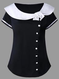 Plus Size Doll Collar Two Tone T-shirt