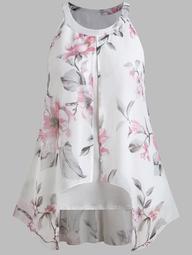 Floral Print Plus Size Sleeveless Chiffon Blouse