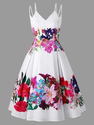 Plus Size Floral Tea Length Swing Dress