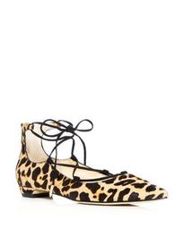 Tropicaly Leopard Print Lace Up Pointed Toe Ballet Flats
