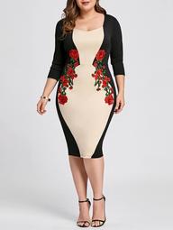 Plus Size Embroidered Bodycon Dress