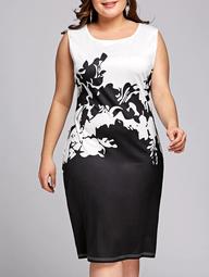 Plus Size Two Tone Graphic Sleeveless Dress