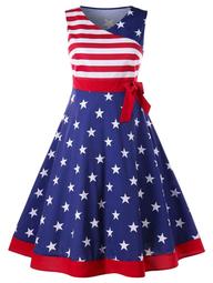 Plus Size American Flag Tea Length Dress