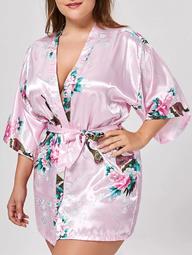 Floral Plus Size Satin Kimono Pajama