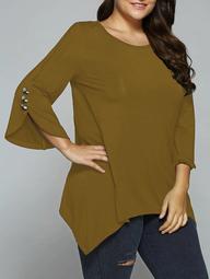 Button Embellished Sleeve Asymmetrical Blouse