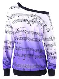 Music Notes Print Skew Neck Plus Size Sweatshirt