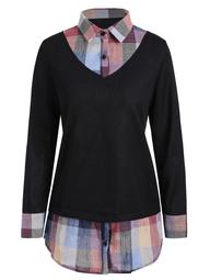 Checked Panel Plus Size Sweater