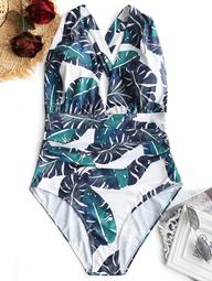 Palm Leaf Plus Size Crossed Swimsuit
