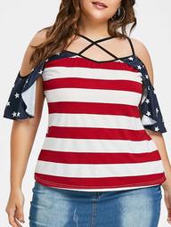 Plus Size Patriotic American Flag Criss Cross T-shirt