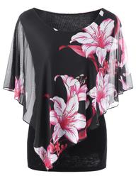 Overlay Floral Casual Plus Size T-Shirt