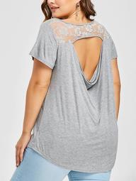 Plus Size Lace Trim Open Back T-shirt