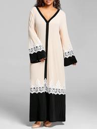 Plus Size Lace Panel Long Arabic Dress