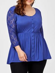 Plus Size Button Lace Insert Swing Top