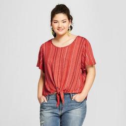Women's Plus Size Striped Short Sleeve Tie Front T-Shirt - Xhilaration™ Red
