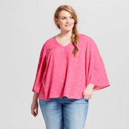 Women's Plus Size Geometric Print Long Sleeve Blouse - Ava & Viv™ Berry