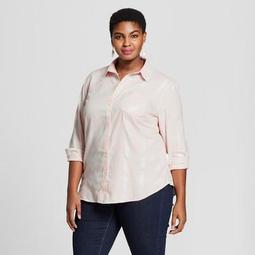 Women's Plus Size Plaid Button-Down Long Sleeve Shirt with Shine - Ava & Viv™ Blush