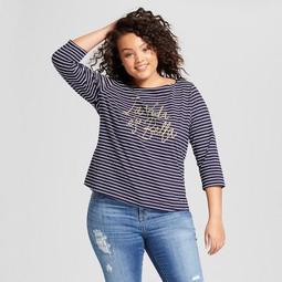 Women's Plus Size Striped 3/4 Sleeve Boatneck T-Shirt - A New Day™