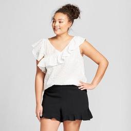 Women's Plus Size Textured Short Sleeve Asymmetrical Blouse - A New Day™ White