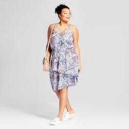 Women's Plus Size Floral Print Sleeveless Ruffle Skirt Dress - A New Day™ Lavender