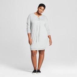 Women's Plus Size Lace-Up Sweatshirt Dress - Ava & Viv™ Heather Gray
