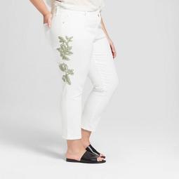 Women's Plus Size Embroidered Skinny Crop Jeans - Universal Thread™ White