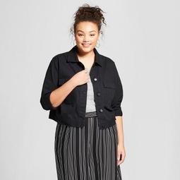 Women's Plus Size Cropped Military Jacket - A New Day™ Black