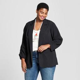 Women's Plus Size Ruched Sleeve Blazer - Ava & Viv™ Black