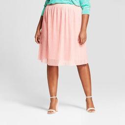 Women's Plus Size Textured Mesh Midi Skirt - Ava & Viv™ Blush
