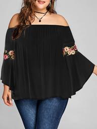 Plus Size Embroidery Off The Shoulder Blouse