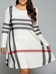Plus Size Striped Long Sleeve T-Shirt Dress