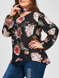 Plus Size Floral Print Blouse with Choker
