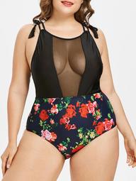 Plus Size Floral High Waisted Swimsuit