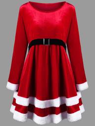 Christmas Plus Size Velvet Long Sleeve Dress
