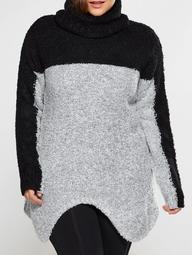 Plus Size Two Tone Asymmetrical Fuzzy Sweater