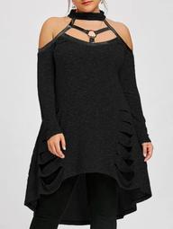 Plus Size Open Shoulder Ripped Tunic Top