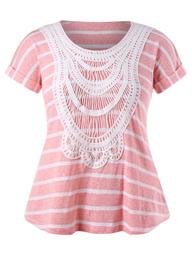 Plus Size Crochet Striped T-shirt