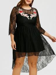 Plus Size Embroidery Lace High Low Hem Dress