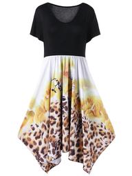 Plus Size Floral and Leopard Handkerchief Dress