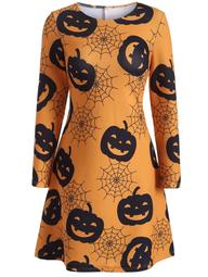 Pumpkin Print Halloween Swing Dress